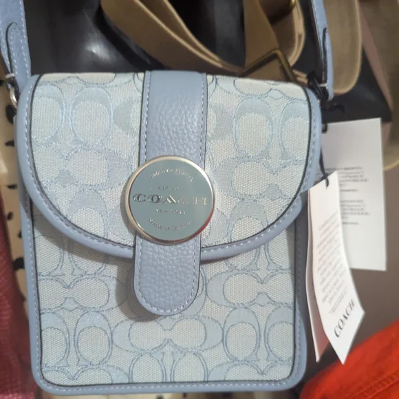 NWT Coach Lonnie North south Leather Signature Jacquard Blue Cross body Bag - Picture 9 of 9